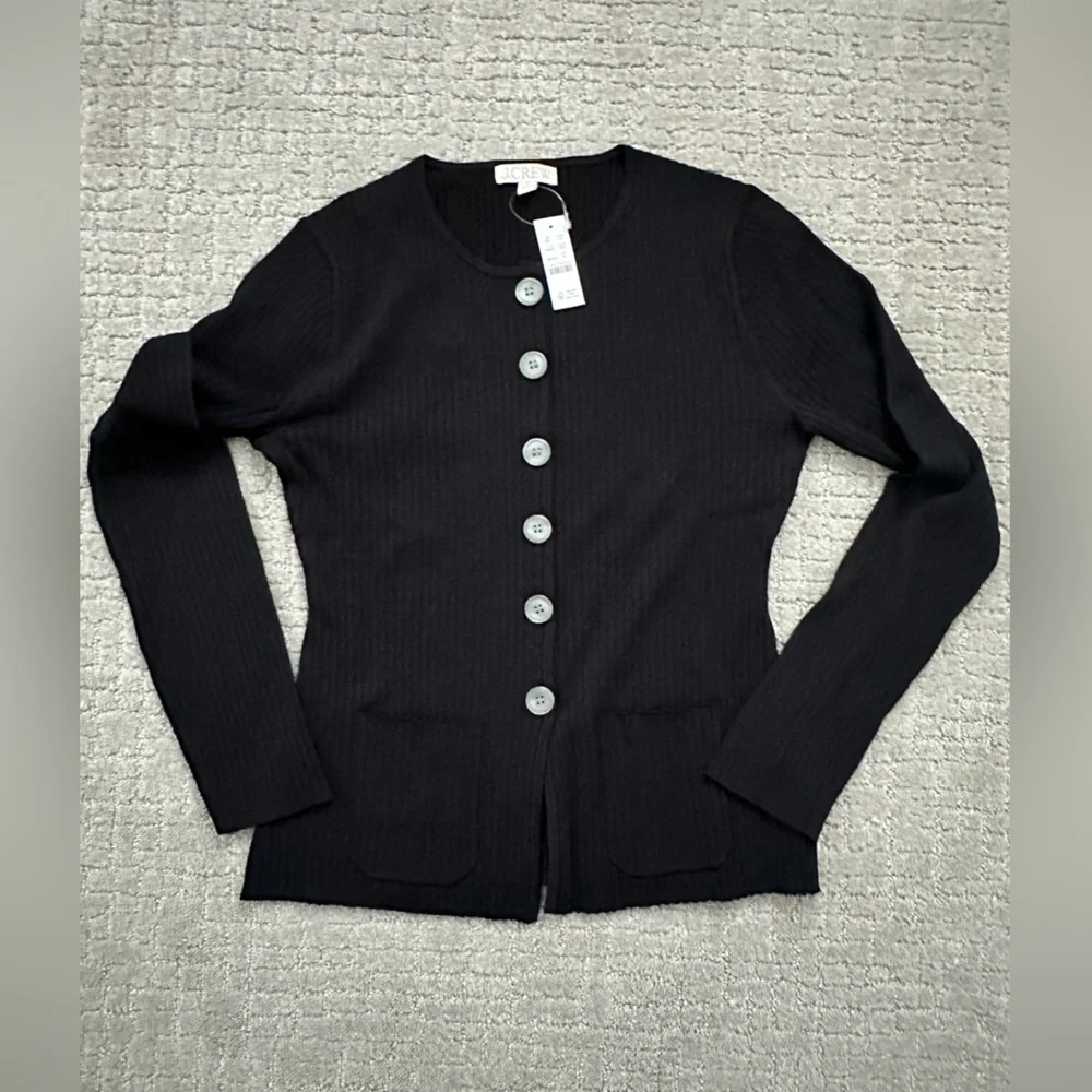 J. Crew super-stretch ribbed cardigan, NWT, black, medium